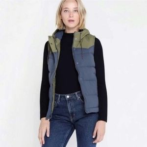 Patagonia Bivy Down Vest Smolder Blue Olive Green Small Hooded Rare